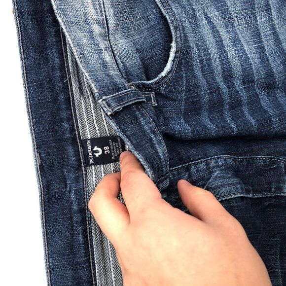 RARE True Religion Jeans Shorts Size 38 GENO MOTO Blue - Picture 6 of 9